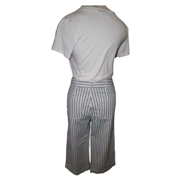 Madewell Striped Wide Leg Crop Pants Blue White Button Fly Cotton Linen Sz 26 - Picture 5 of 10